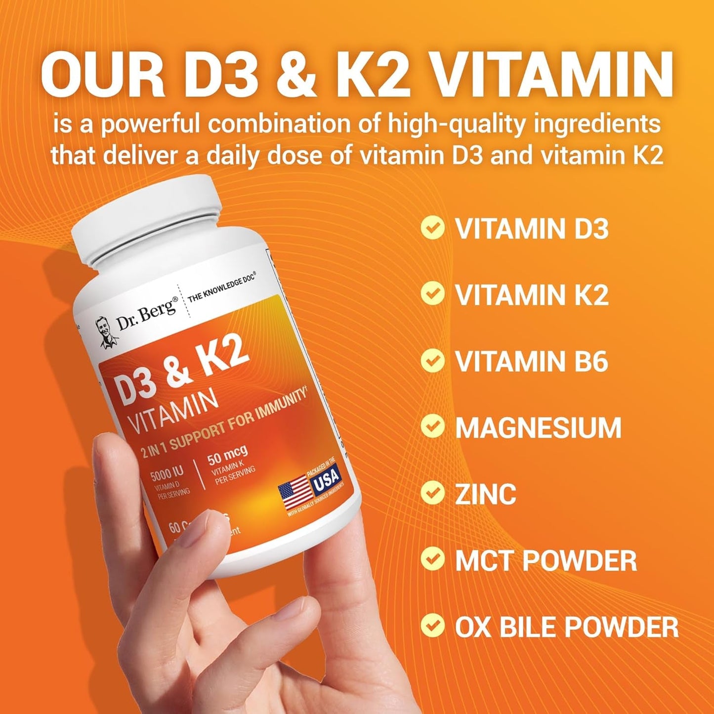 Vitamin D3 & K2 Supplement - 60 Capsules Bone Health