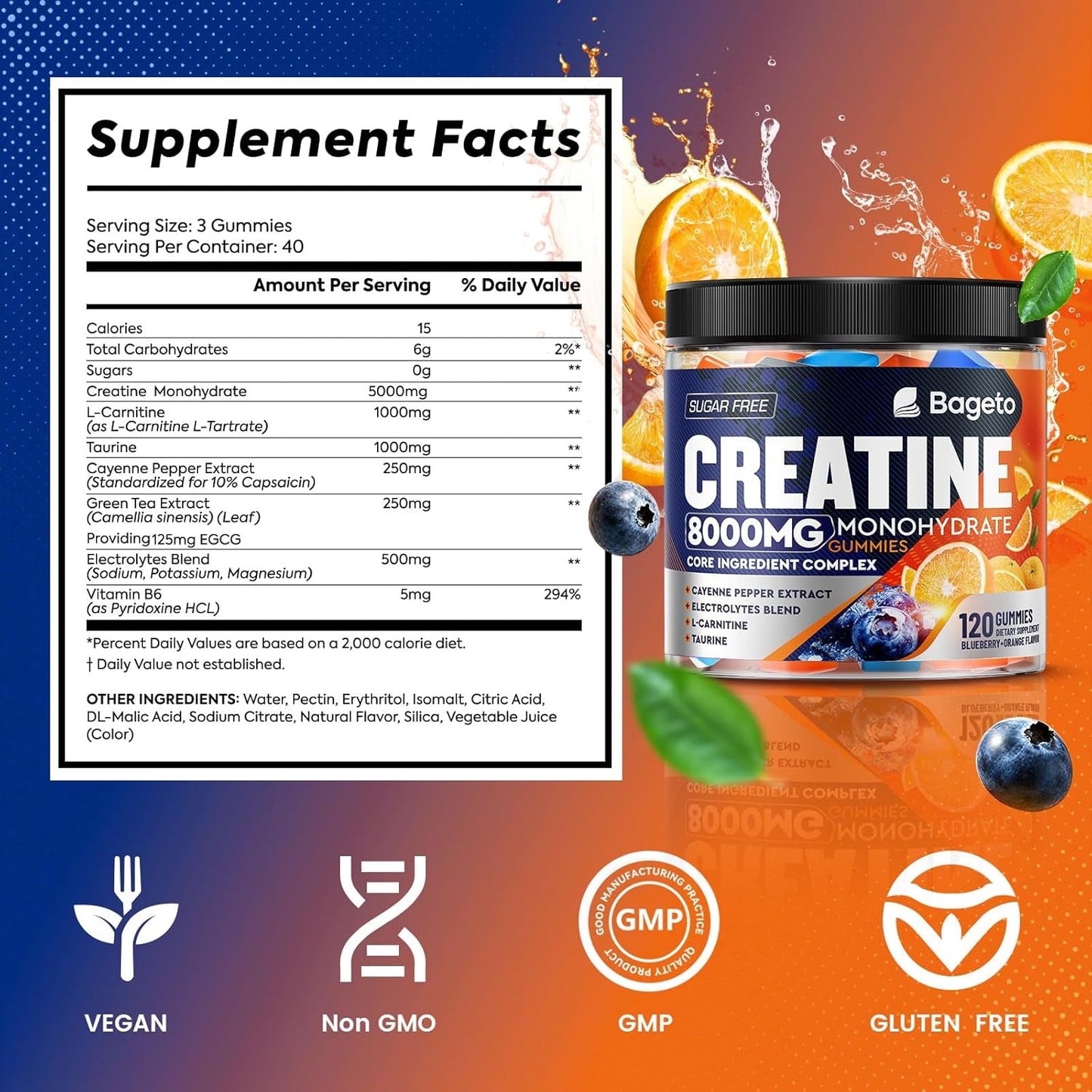Powerful Sugar Free Creatine Gummy Vitamins 8000mg