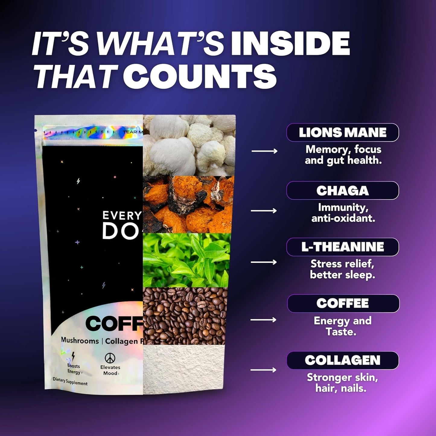 Daily Boost Coffee - 30 Servings | Coffee with Protein, Mushrooms & Collagen