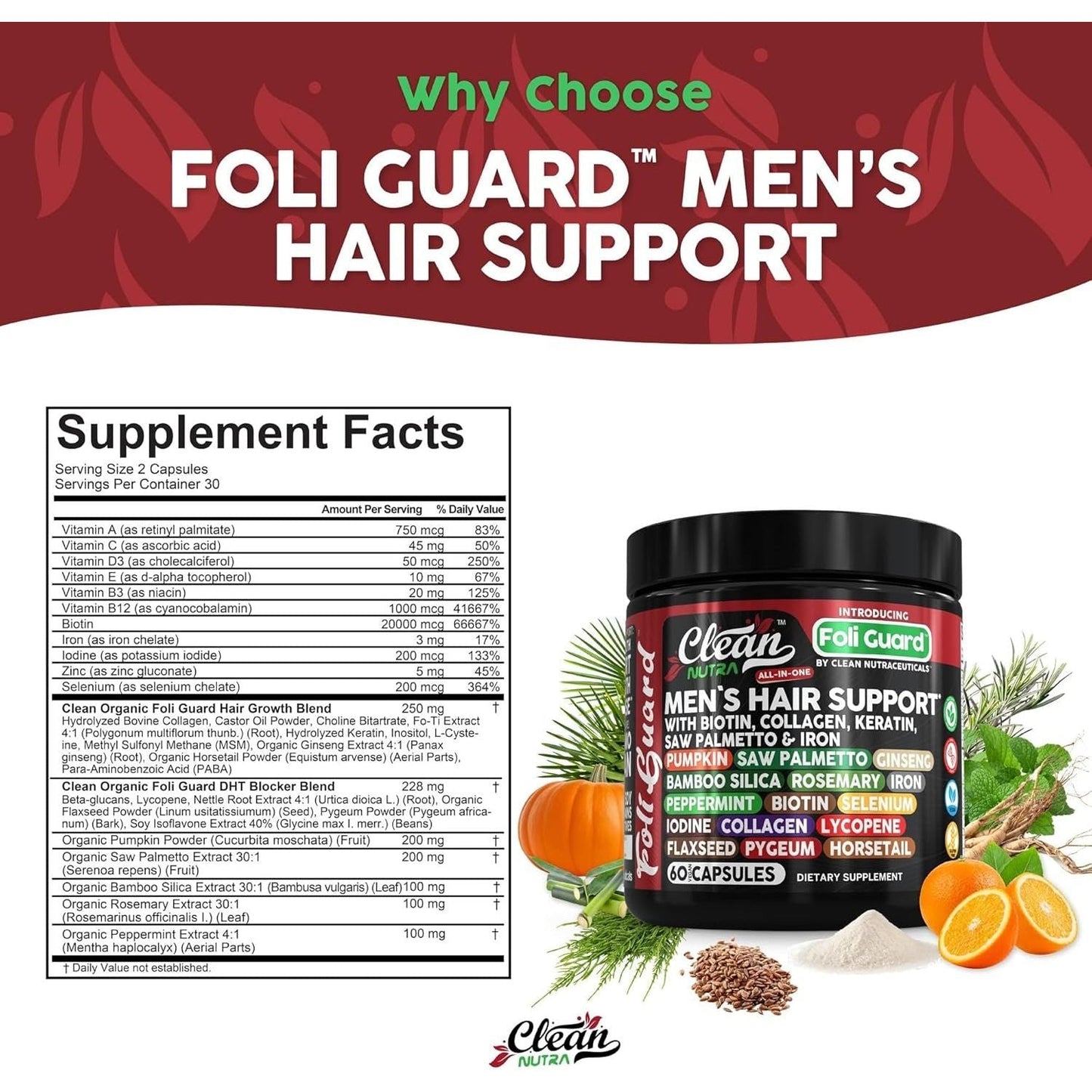Natural Hair Growth Vitamins for Men - Biotin & Collagen