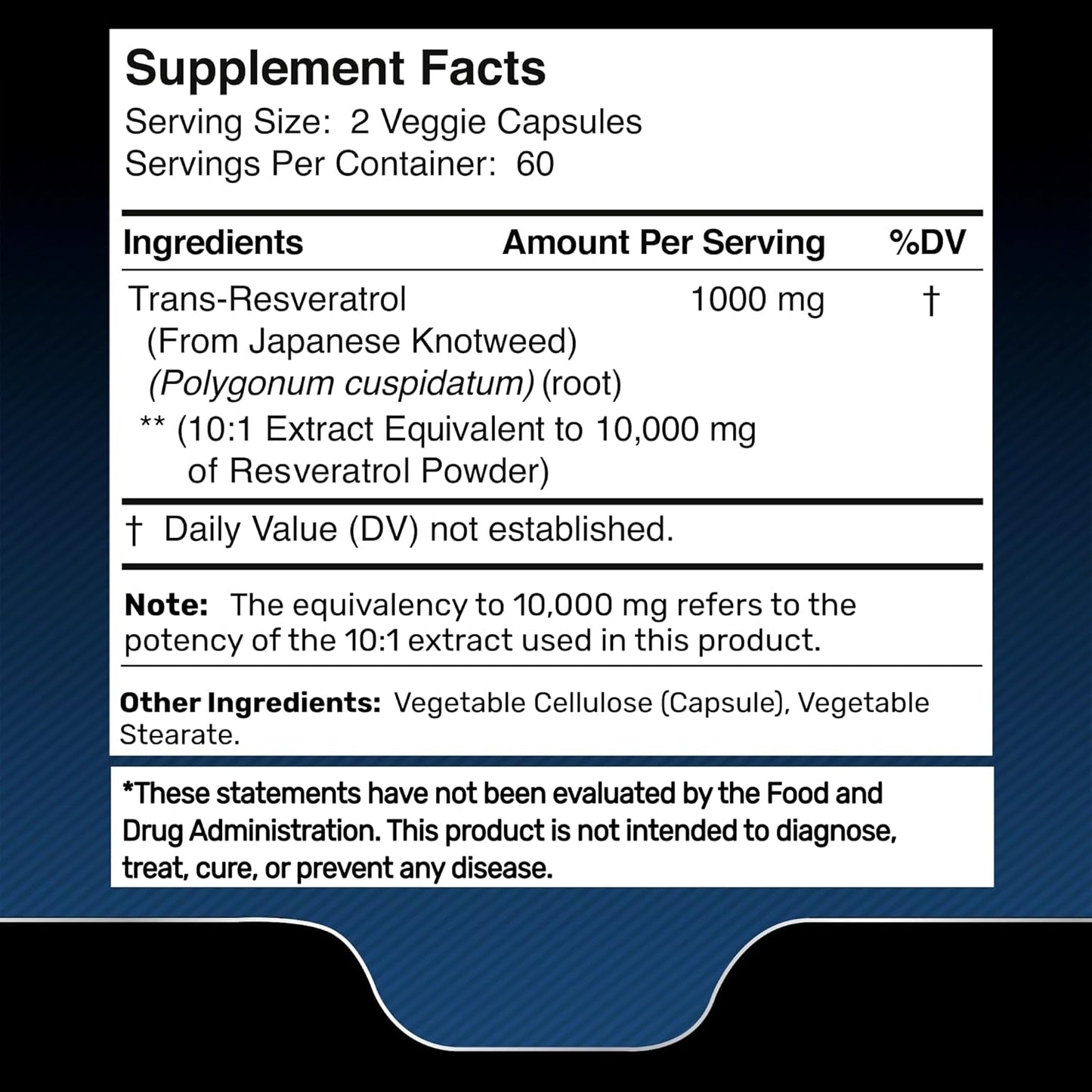 High Potency Resveratrol 10000MG Capsules 120 Count