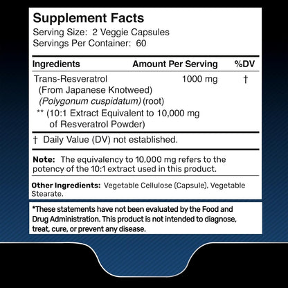 High Potency Resveratrol 10000MG Capsules 120 Count