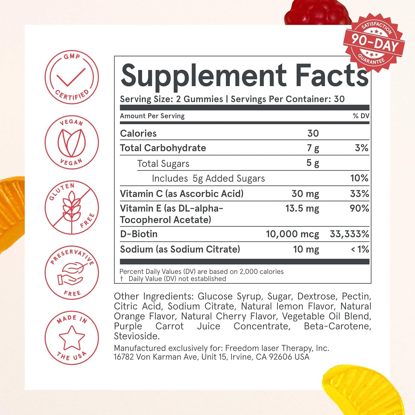 Natural Hair Skin Nail Vitamin Gummies with Biotin