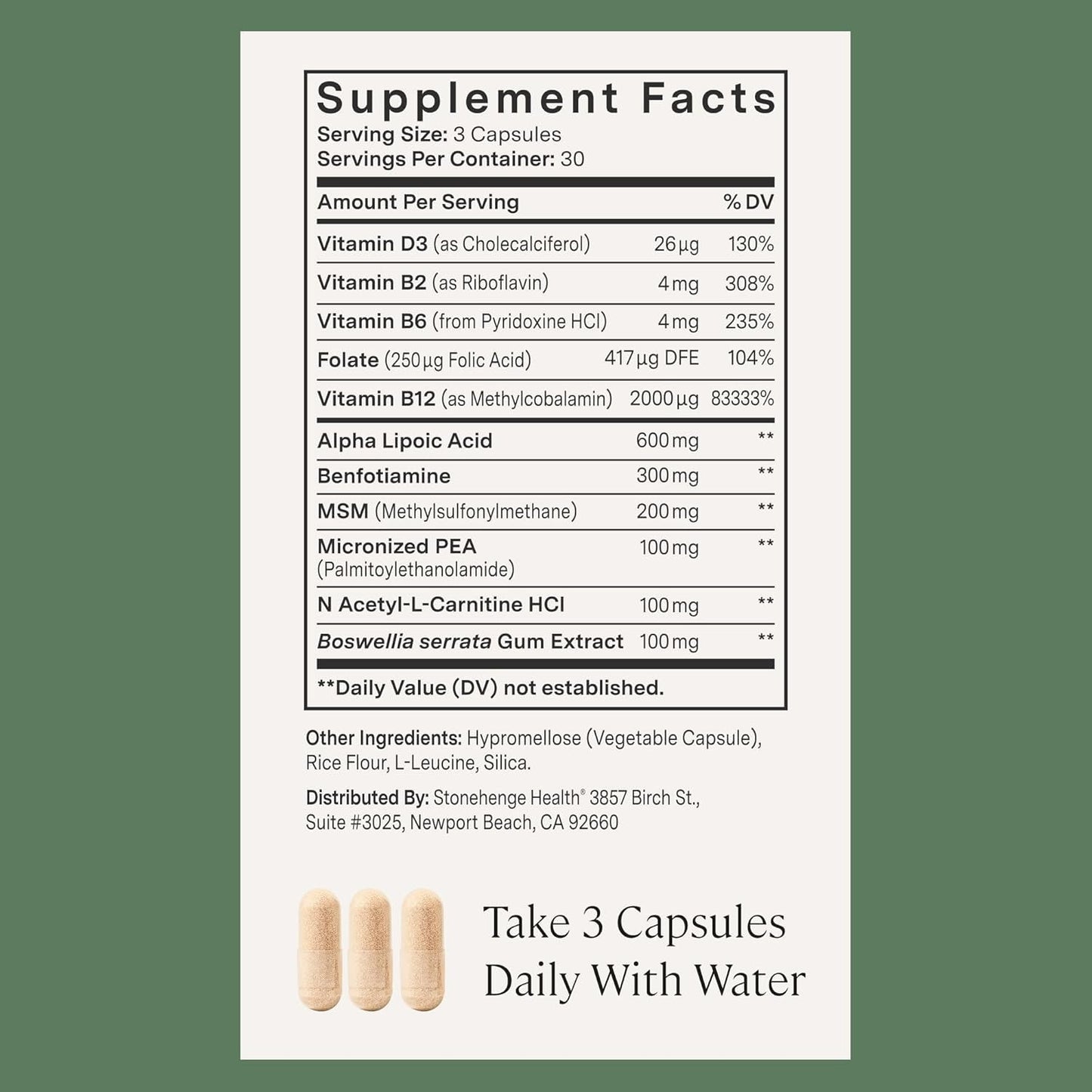 Natural Nerve Support Dietary Supplement Capsules