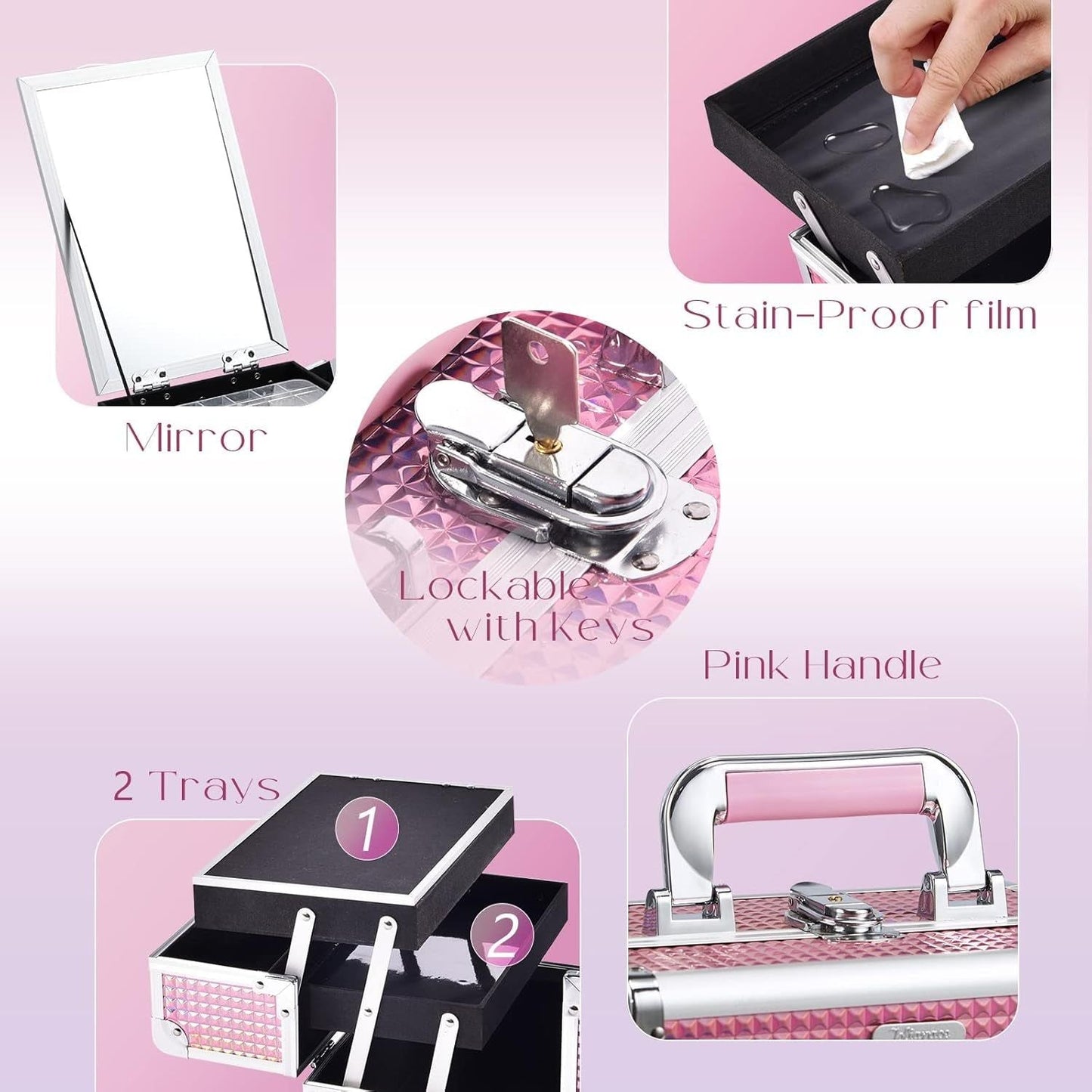 Portable Pink Travel Makeup Storage Case