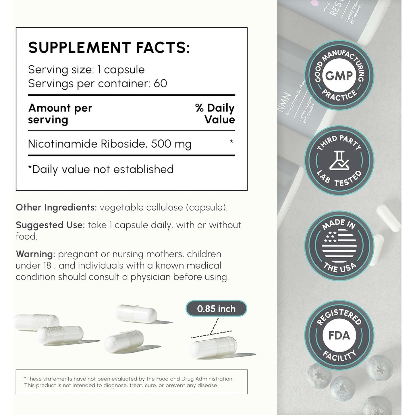 Premium Nicotinamide Riboside 500mg Capsules Cellular Support