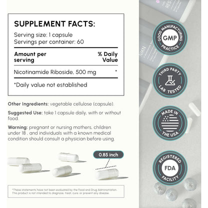 Premium Nicotinamide Riboside 500mg Capsules Cellular Support