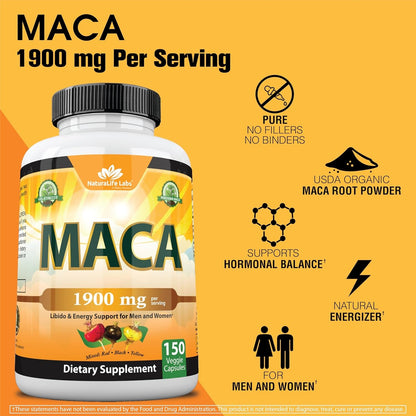 Premium Maca Root Supplement - 1900mg Vegan Energy Boost Capsules