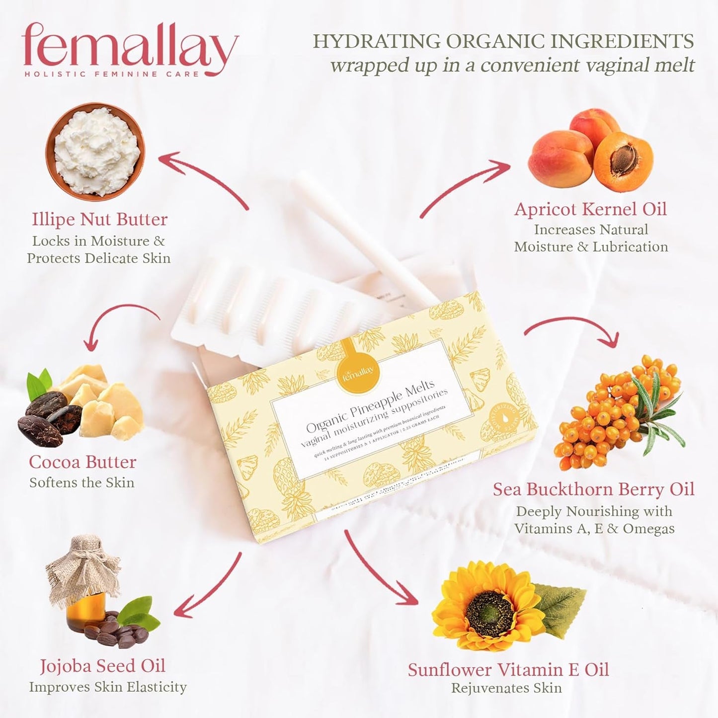Natural Vaginal Moisturizer Suppositories - 14 Pack with Applicator