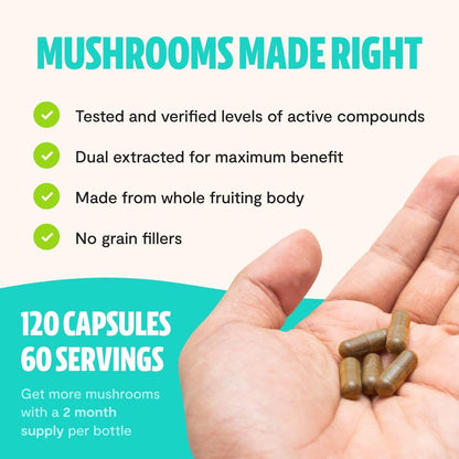 Natural Mushroom Supplement - 120 Capsules for Immunity Boost