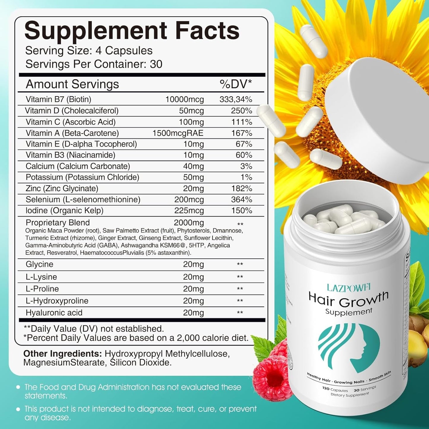 Natural Hair Growth Vitamins - 120 Capsules