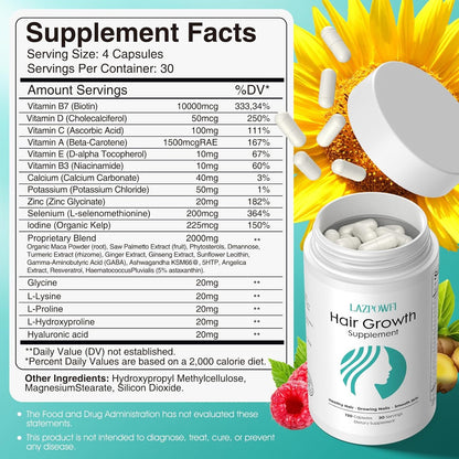 Natural Hair Growth Vitamins - 120 Capsules