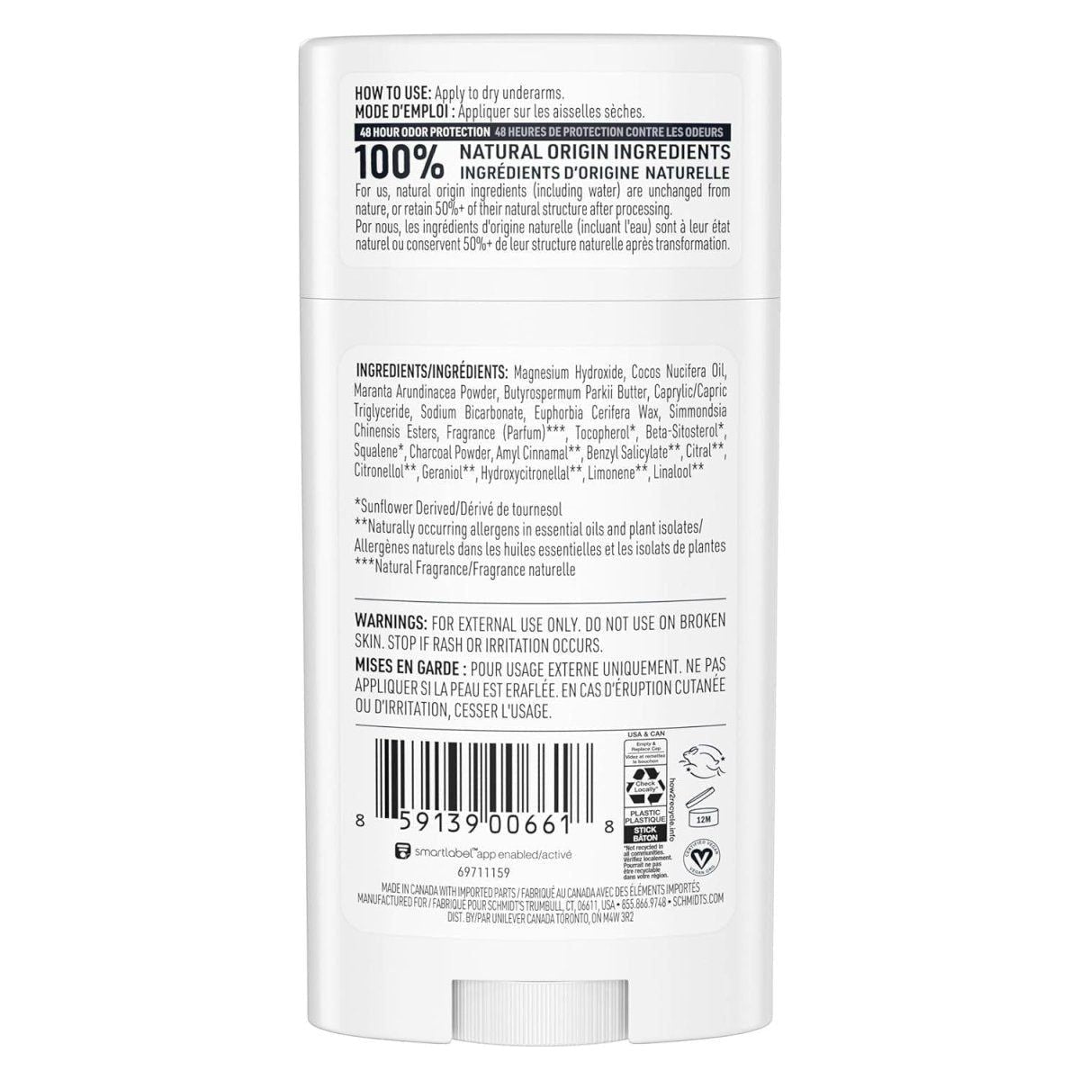 Natural Vegan Deodorant Stick with Charcoal & Magnesium