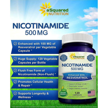 Vitamin B3 Nicotinamide Resveratrol Supplement 120 Caps