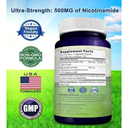 Vitamin B3 Nicotinamide Resveratrol Supplement 120 Caps