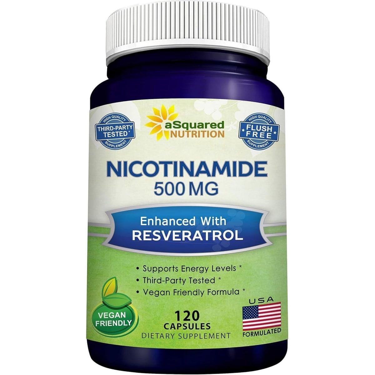 Vitamin B3 Nicotinamide Resveratrol Supplement 120 Caps - Mycosmeticslondon