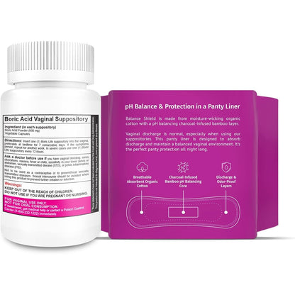 Natural Vaginal Health Suppositories 600mg + Freshness Liners