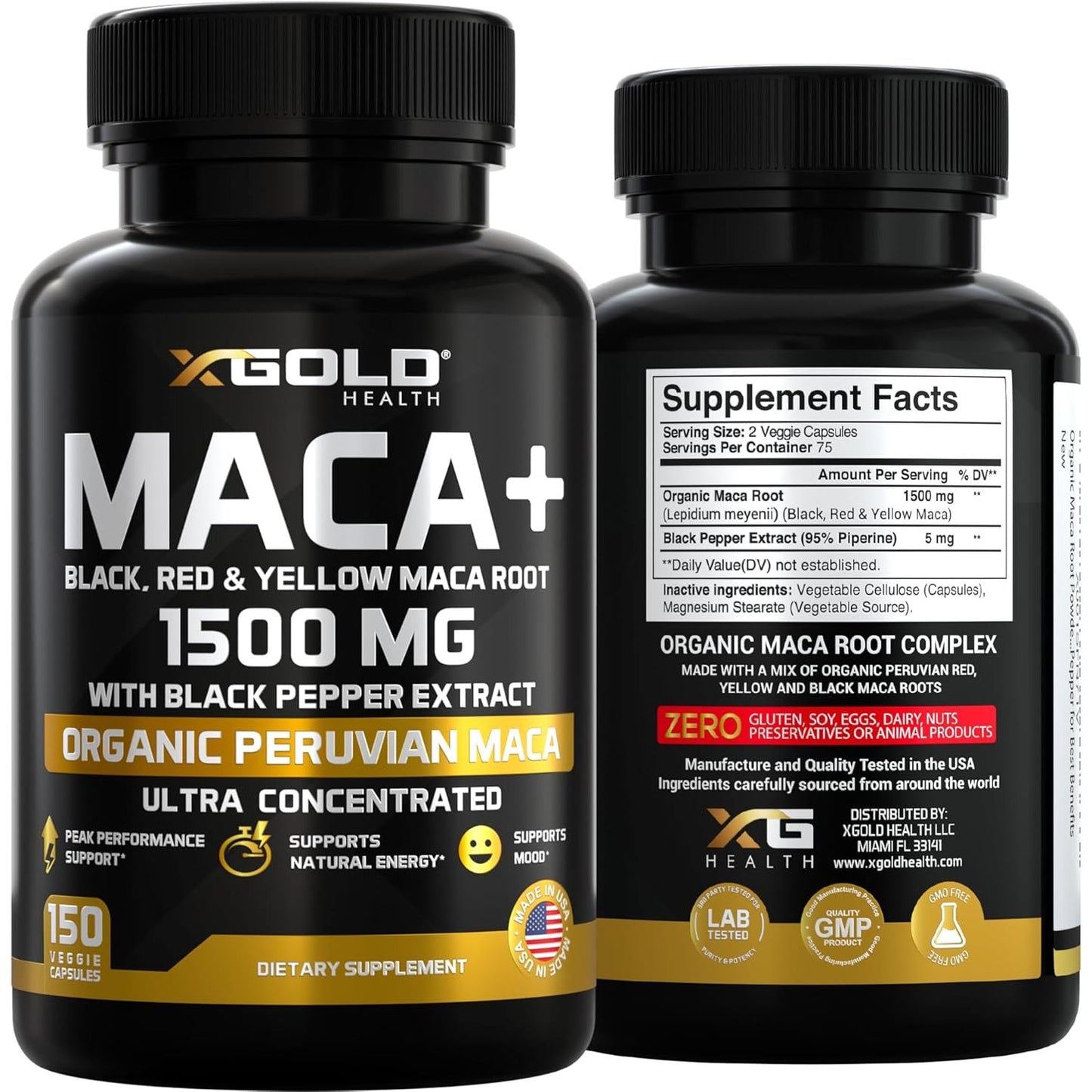 Natural Energy Boost Maca Root Supplement Capsules