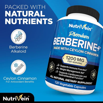 Natural Berberine 1200mg with Cinnamon - 120 Vegan Capsules