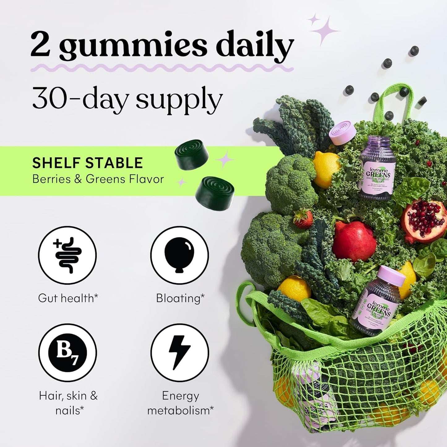 Natural Green Superfood Gummies 60ct - Digestive Health Boost