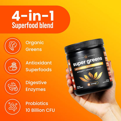 Green Food Supplement Powder with Probiotics and Mango Flavor