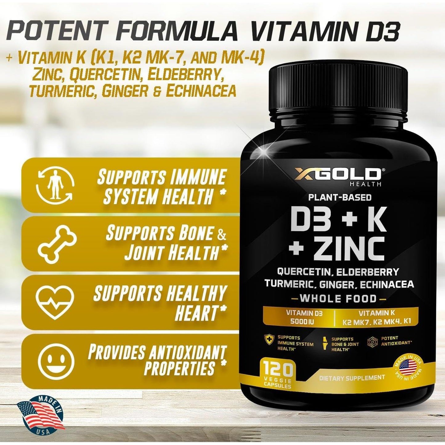Premium Vegan D3 Supplement with Zinc and K