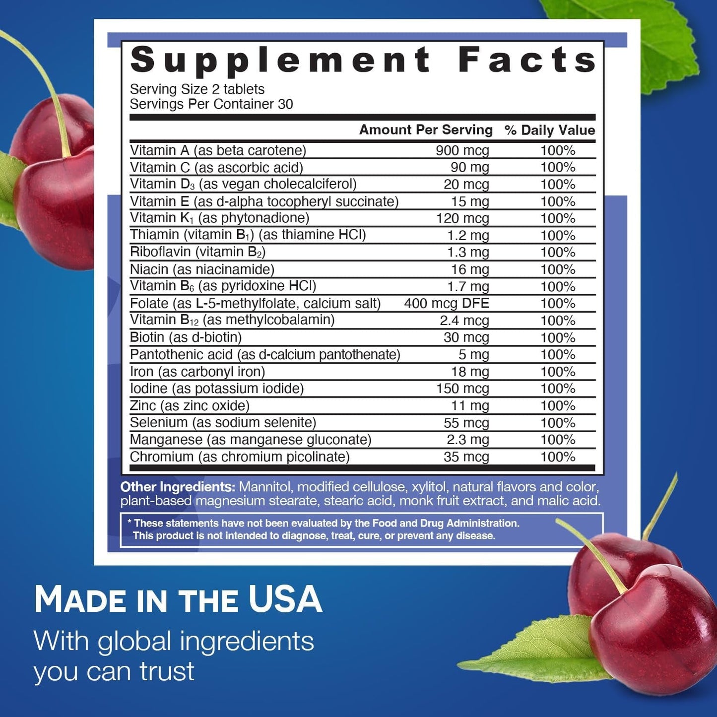 Easy Digest Multivitamin Tablets with Iron and Cherry Flavor