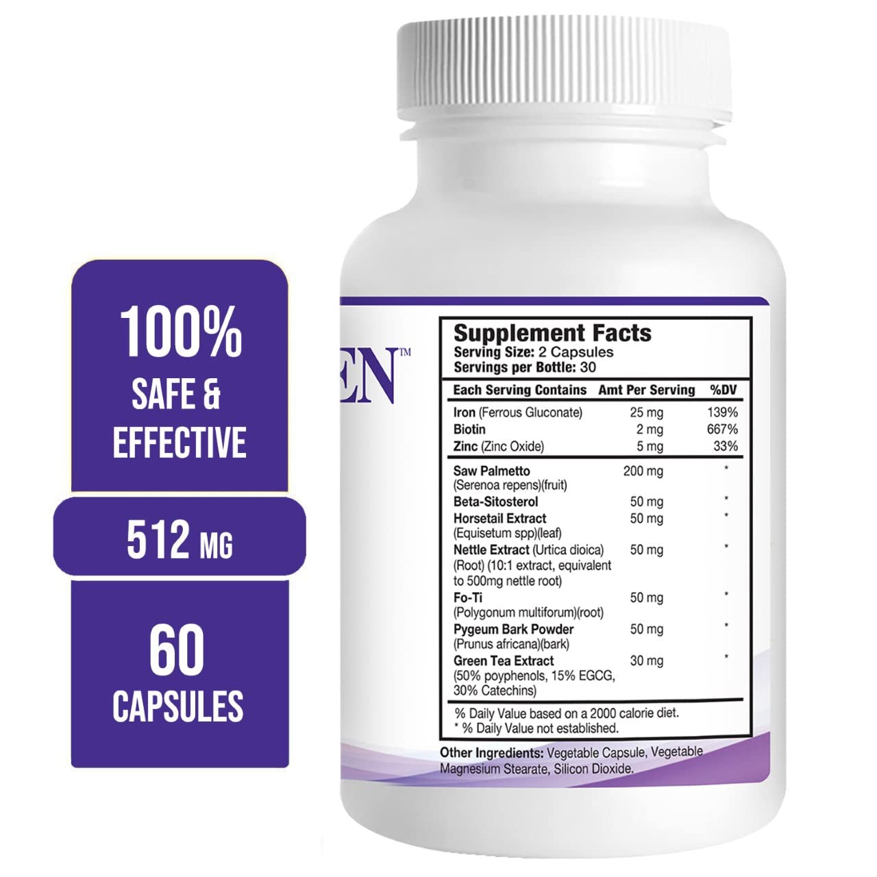 Natural Hair Growth Supplement with Biotin and Saw Palmetto