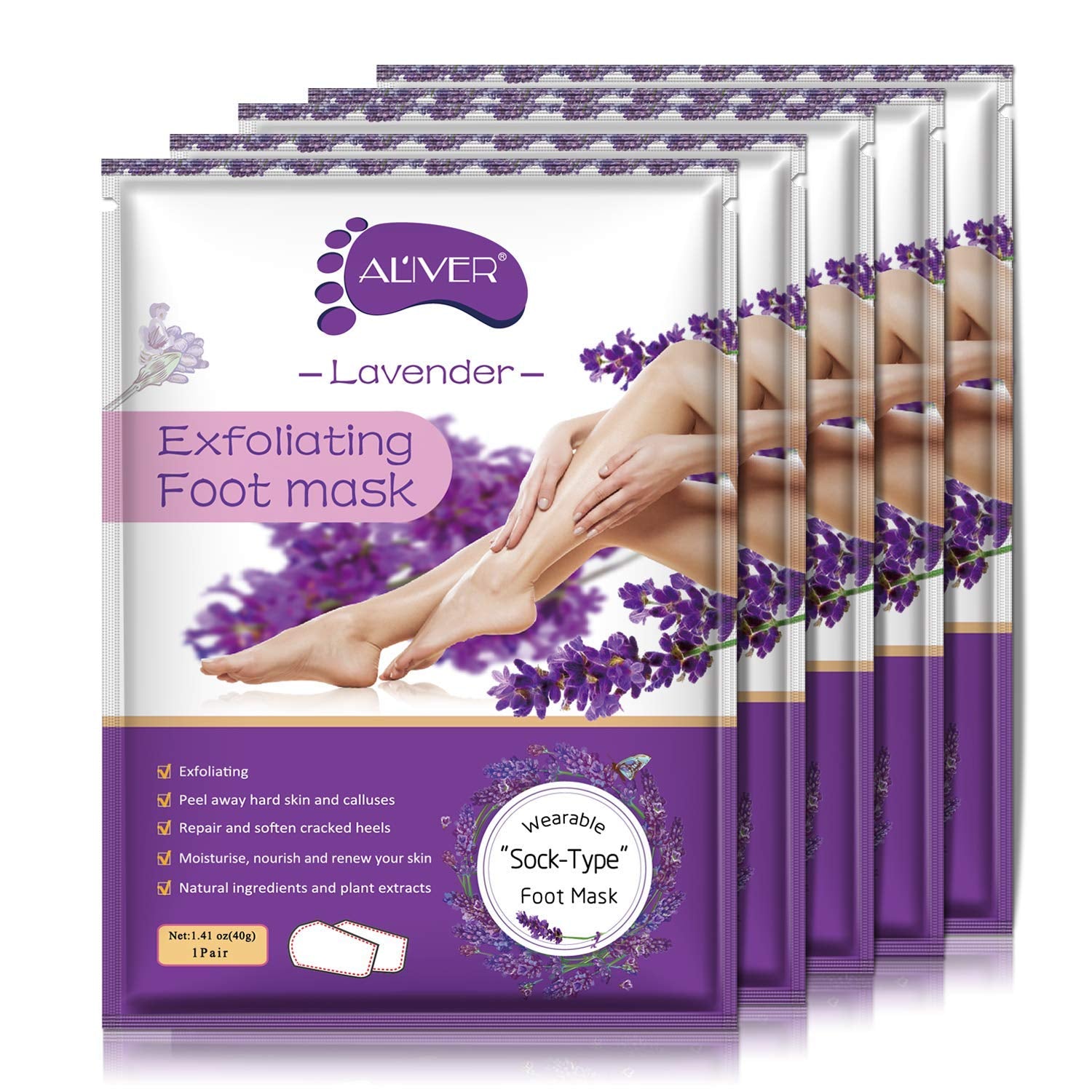 Gentle Exfoliating Foot Mask 5 Pack - Softens Rough Feet - Mycosmeticslondon