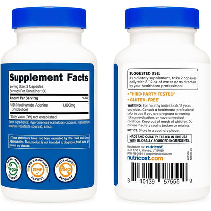 Premium NAD+ Supplement 120 Capsules 1000mg Anti Aging Support