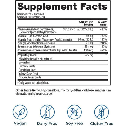 Natural Acne Relief Vitamins - 60 Vegan Capsules