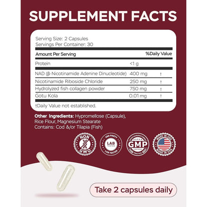 Premium NAD+ Booster 1400mg 60 Capsules - Energy & Brain Support