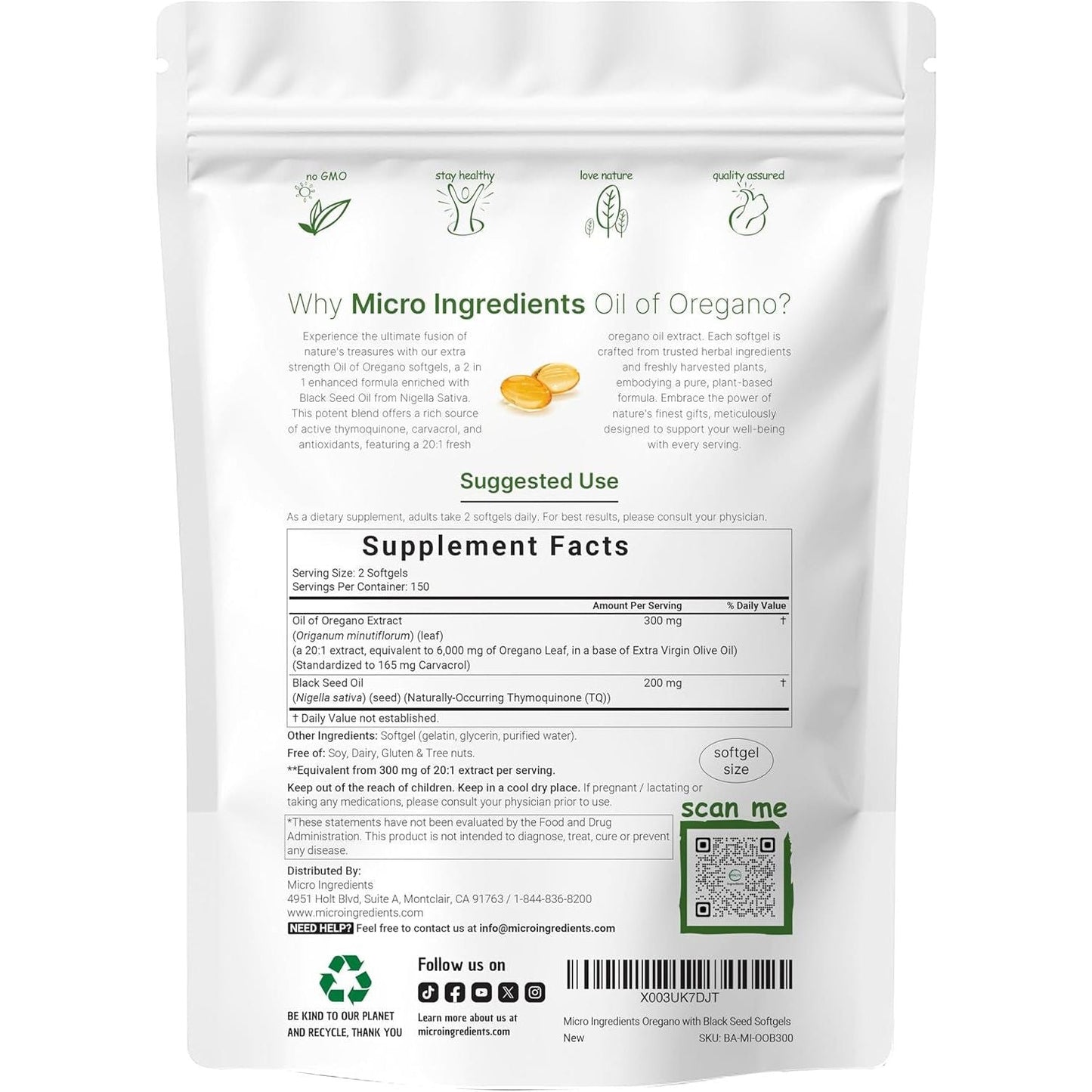 Natural Oregano Oil Softgels with Black Seed Oil Booster
