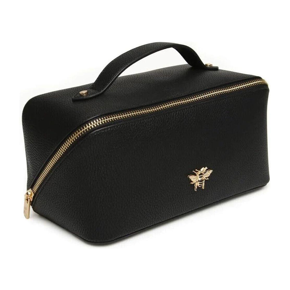 Small Chic Travel Makeup Bag - Black Vegan Leather - Mycosmeticslondon