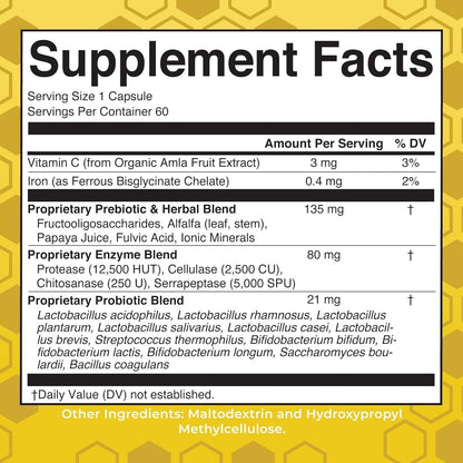 Natural Probiotic Digestive Supplement - 60 Capsules