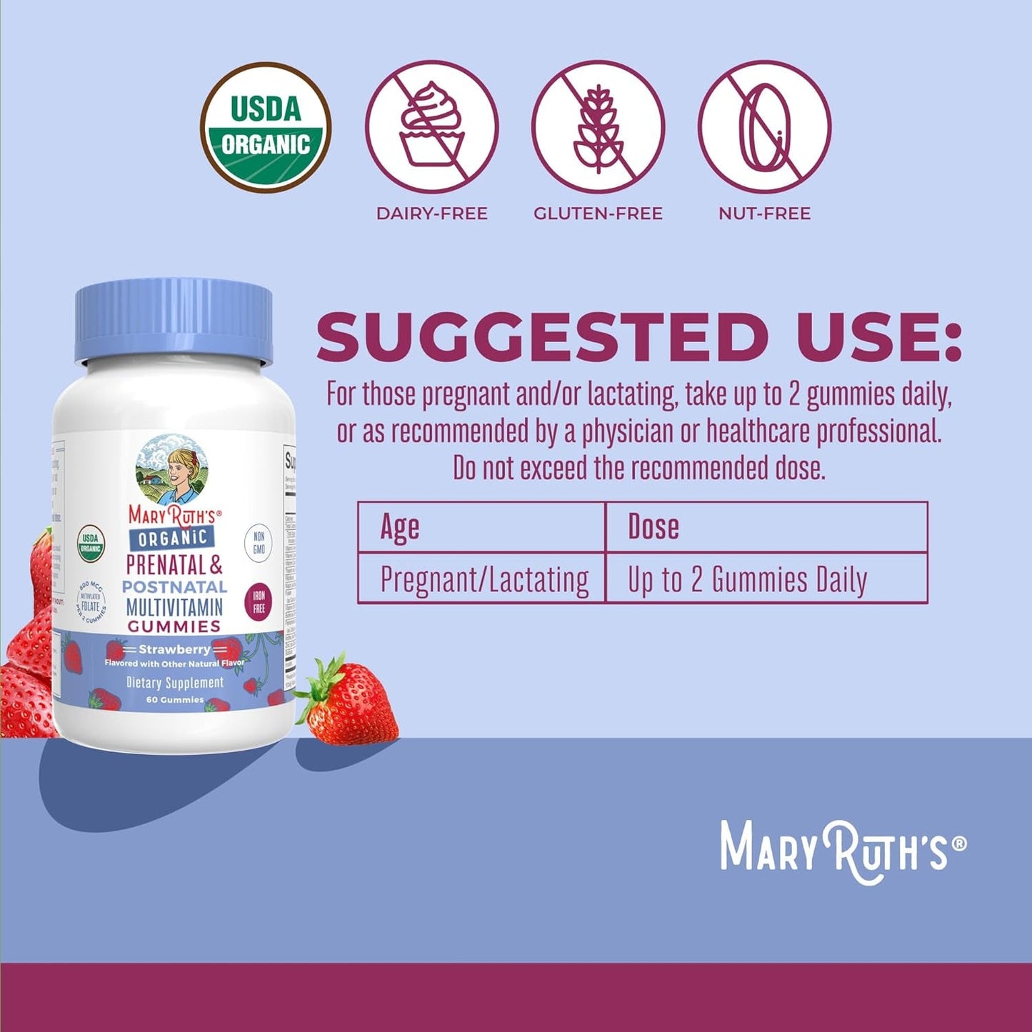 Natural Prenatal Postnatal Gummy Vitamins with Folic Acid
