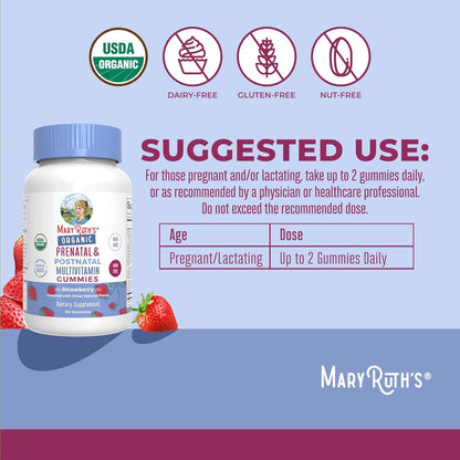 Natural Prenatal Postnatal Gummy Vitamins with Folic Acid