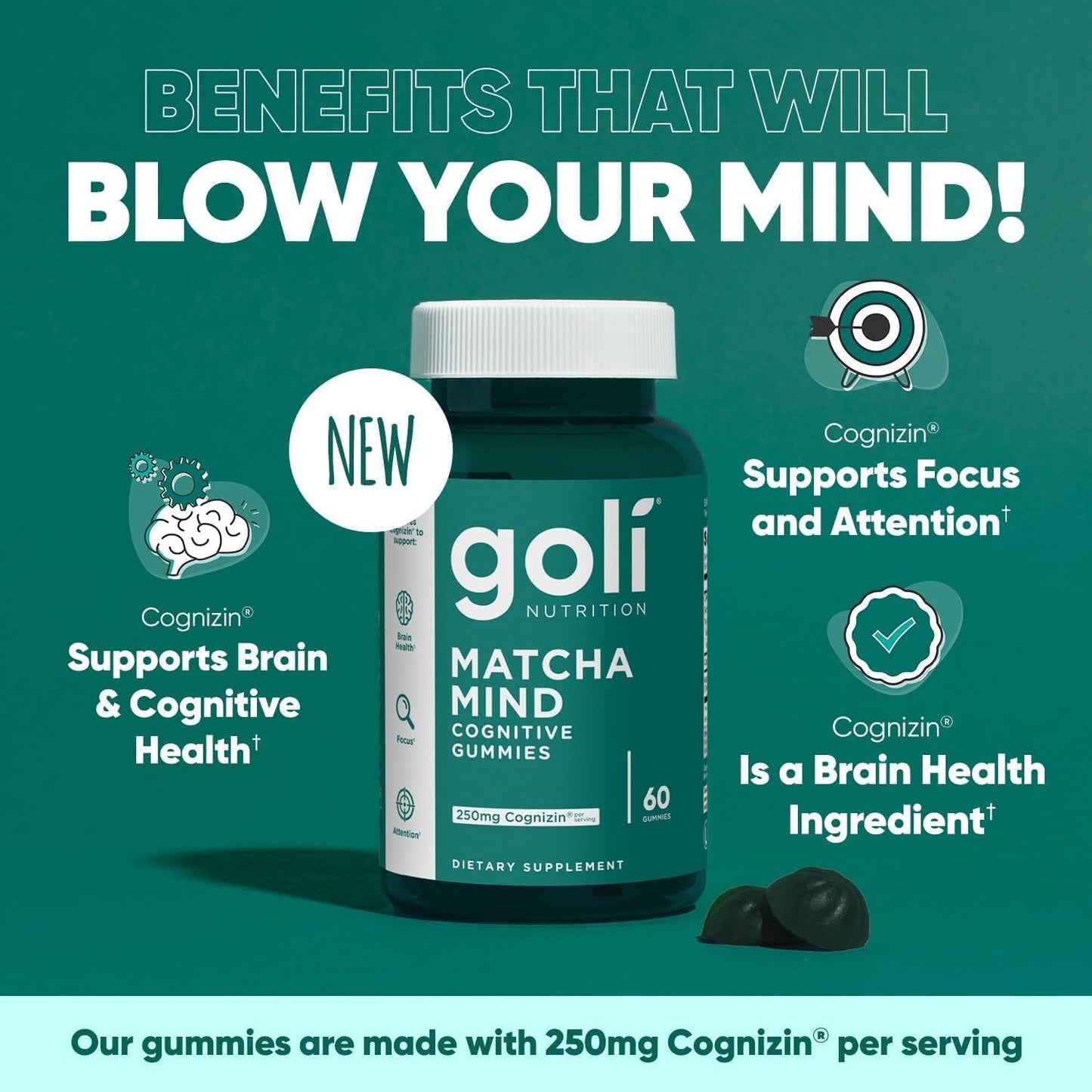Brain Boosting Matcha Focus Gummies - 60 Count