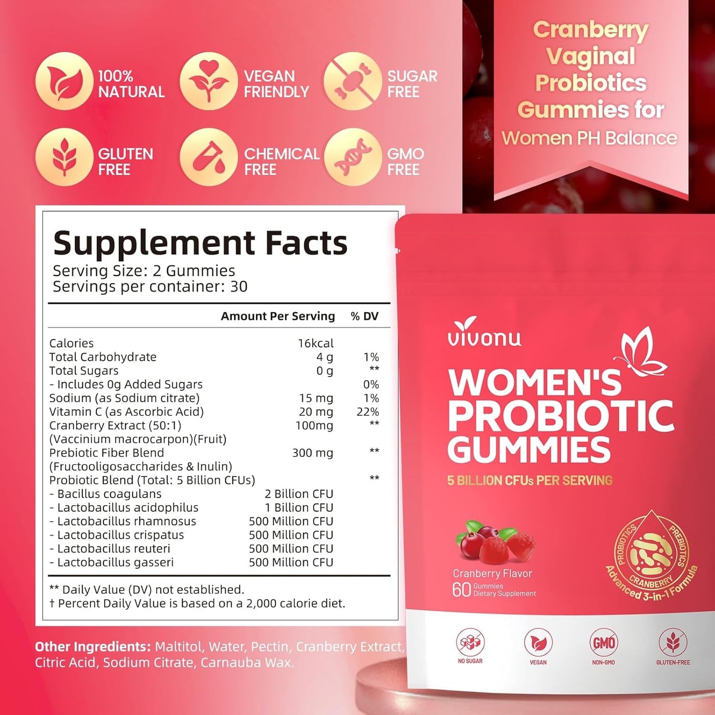 Natural Women's Probiotic Gummies for Vaginal Health