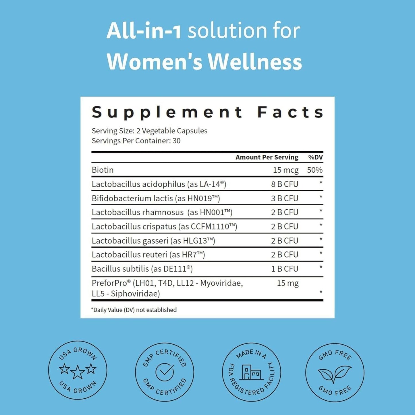 Natural Women's Probiotic Supplement - 60 Vegan Capsules