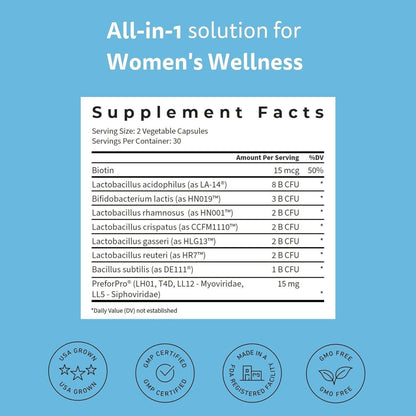 Natural Women's Probiotic Supplement - 60 Vegan Capsules