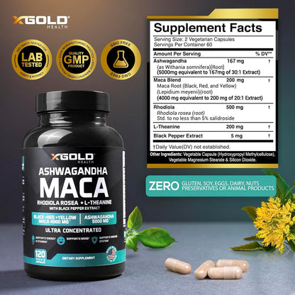 Natural Ashwagandha Maca Supplement Capsules