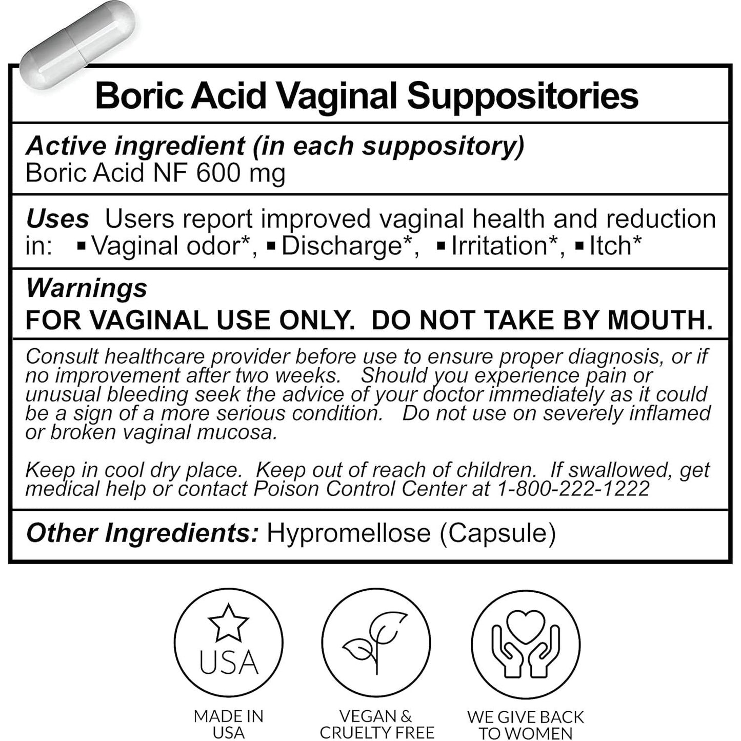 Natural Feminine Health Vaginal Suppositories - 30 Count