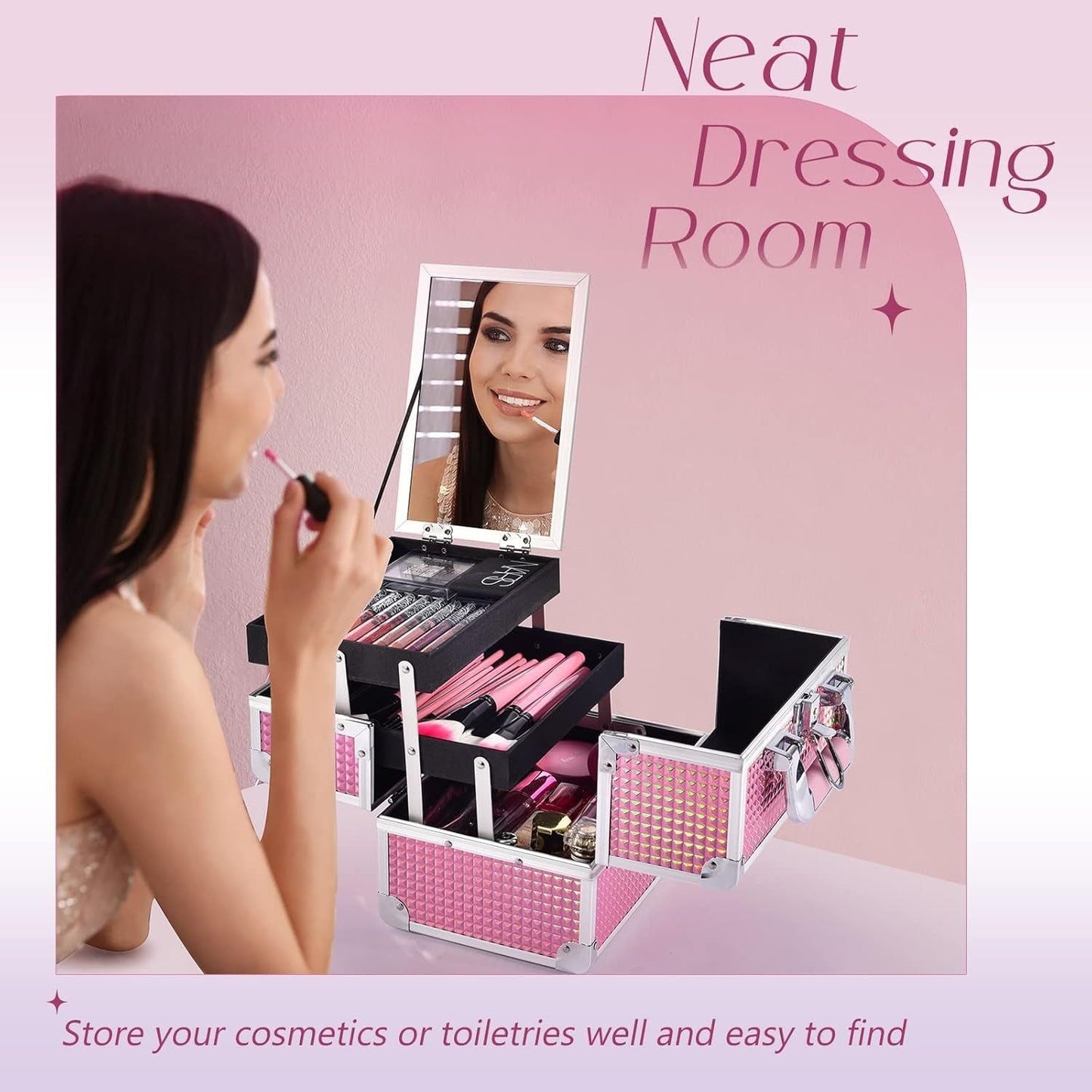 Portable Pink Travel Makeup Storage Case