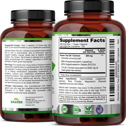 Powerful Green Tea Supplement - 150 Capsules 6000mg