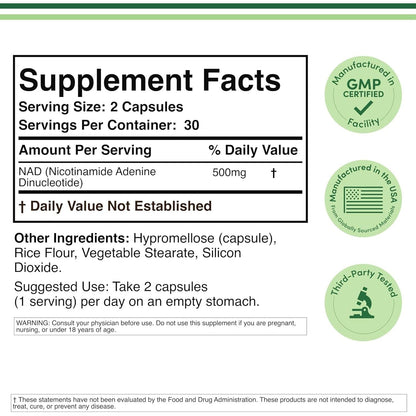 Natural NAD+ Booster Tablets - 60 Count Energy Supplement