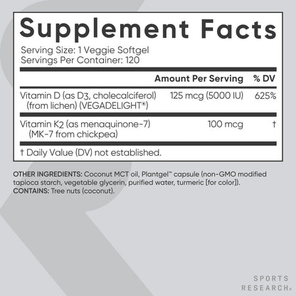 Vegan D3 & K2 Softgels for Bone Health