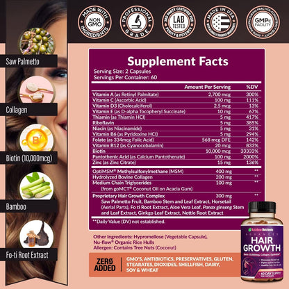 Natural Hair Vitamin Supplement - Biotin & Collagen Capsules