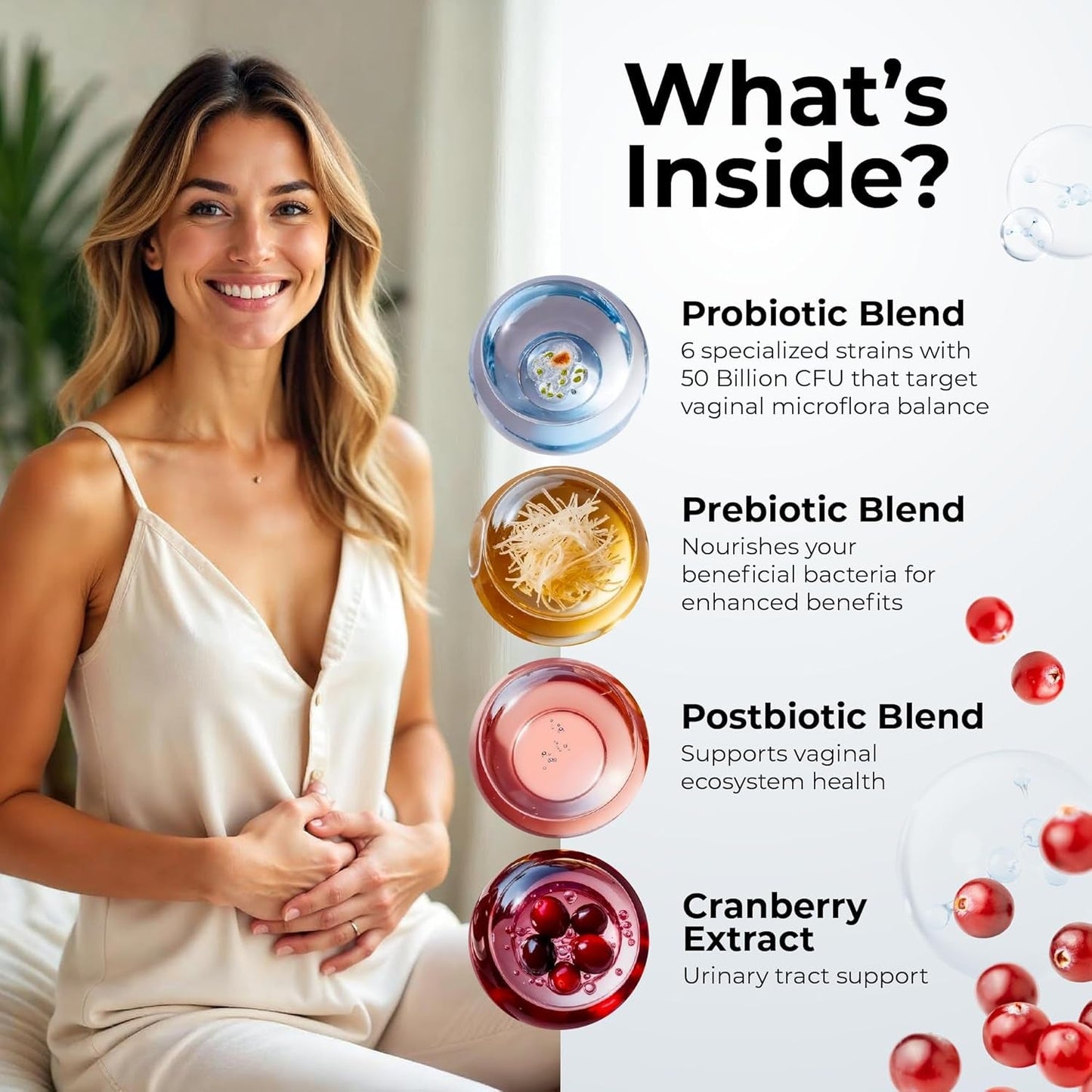 Natural Vaginal Health Probiotics 50B CFU + Cranberry