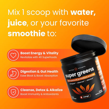 Green Food Supplement Powder with Probiotics and Mango Flavor
